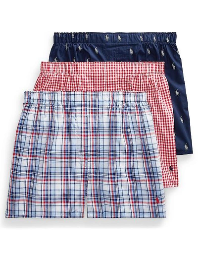 Shop Polo Ralph Lauren Classic Fit Woven Cotton Boxers 3-pack In Navy,freeport Plaid