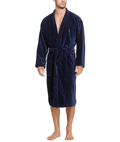 Shop Polo Ralph Lauren Velour Kimono Robe In Navy