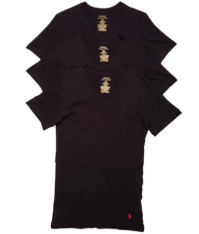 Shop Polo Ralph Lauren Slim Fit Cotton V-neck T-shirt 3-pack In Black