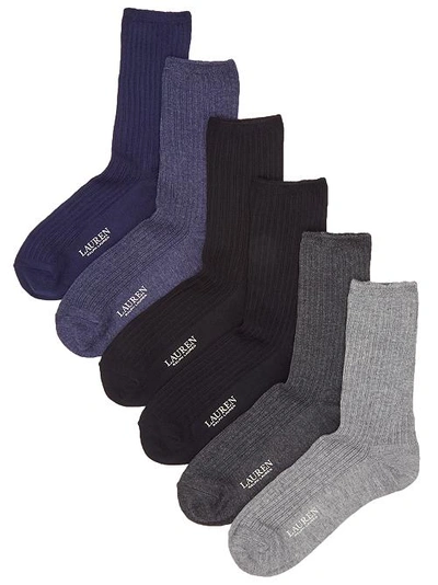 Shop Ralph Lauren Rib Trouser Socks 6-pack In Grey Assorted