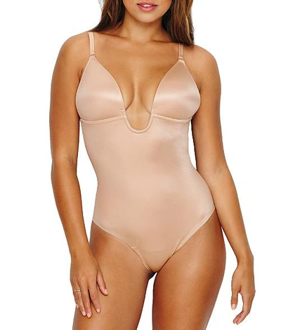 Spanx Suit Your Fancy Plunge Low Back Thong Bodysuit In Beige