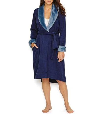 Shop Ugg Duffield Shawl Collar Plush Robe In Navy Heather