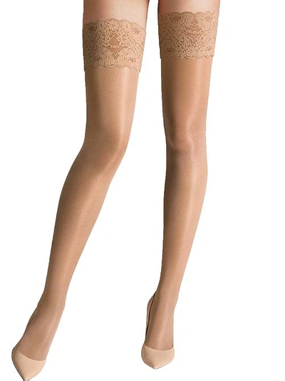 Shop Wolford Satin Touch 20 Denier Evening Thigh Highs In Caramel