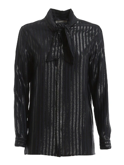 Shop Saint Laurent Lurex Striped Silk Blend Shirt In Blue