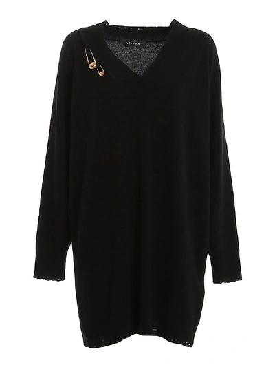 Shop Versace Sweater Style Cashmere Blend Dress In Black