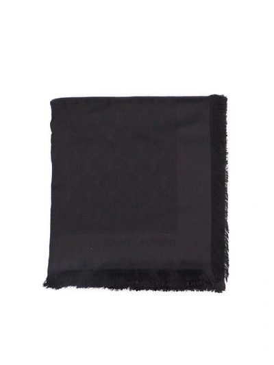 Shop Saint Laurent Silk Wool Blend Scarf In Black