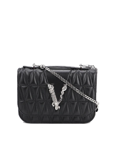 Shop Versace Virtus Quilted Nappa Shoulder Bag In Black
