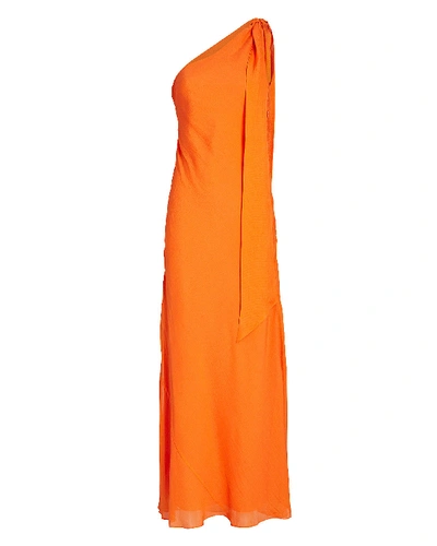 Shop Ronny Kobo Draped One-shoulder Chiffon Dress In Orange