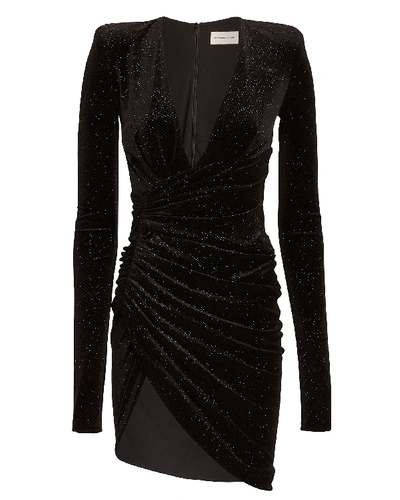 Shop Alexandre Vauthier Glitter Velvet Ruched Mini Dress In Black