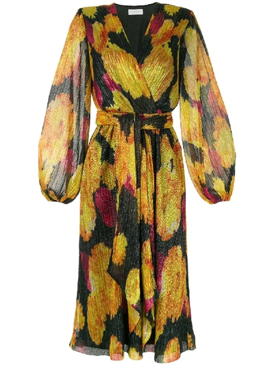 Shop Rebecca Vallance Astoria Bishop-sleeved Wrap Dress In Yellow