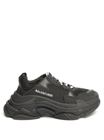 Balenciaga Triple S Leather And Mesh Trainers In Black | ModeSens
