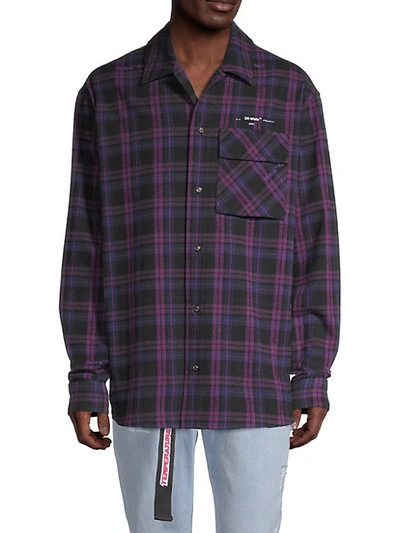 Shop Off-white Flannel Button-down Shirt In Violet