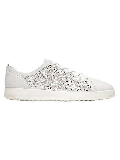 Shop Cole Haan Grandpro Laser-cut Leather Tennis Sneakers In Optic White