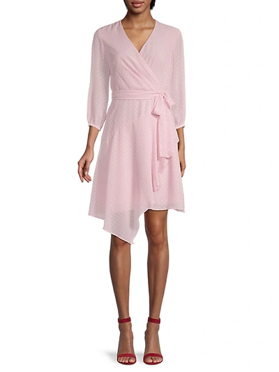 Shop Nanette Lepore Dotted Chiffon Wrap Dress In Dolce Pink