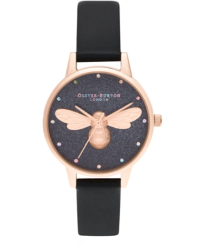 Shop Olivia Burton Women's Lucky Bee Black Vegan Leather Strap Watch 30mm