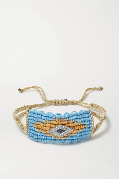 Shop Diane Kordas Evil Eye Woven Cord, Diamond And Sapphire Bracelet In Turquoise