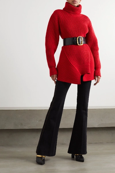 Shop Alexander Mcqueen Ribbed Wool And Cashmere-blend Turtleneck Sweater In Red