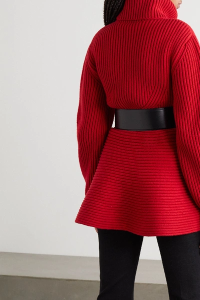 Shop Alexander Mcqueen Ribbed Wool And Cashmere-blend Turtleneck Sweater In Red