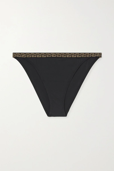 Shop Versace Jacquard-trimmed Bikini Briefs In Black