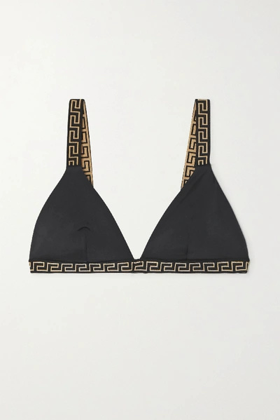 Shop Versace Jacquard-trimmed Triangle Bikini Top In Black