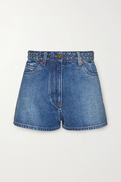 Shop Valentino Braid-detailed Denim Shorts In Mid Denim