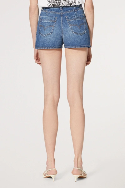 Shop Valentino Braid-detailed Denim Shorts In Mid Denim