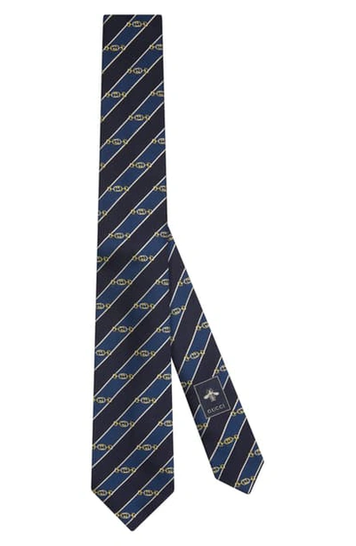 Shop Gucci Interlocking-g Horsebit Jacquard Silk Tie In Sapphire/blue