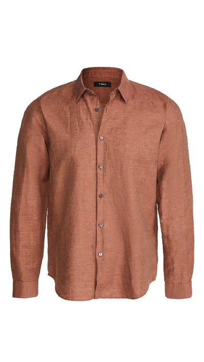 Shop Theory Irving Shirt In Essential Linen Twill In Copper