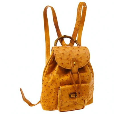 Pre-owned Gucci Bamboo Camel Ostrich Backpack