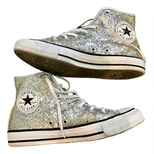 converse silver trainers