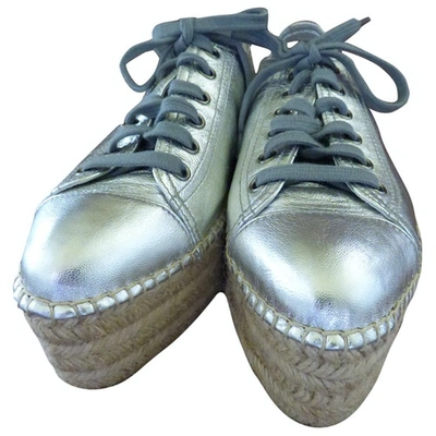 Pre-owned Miu Miu Leather Trainers In Silver