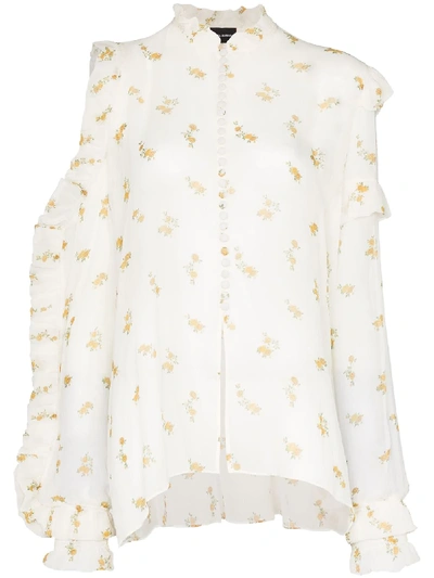 Shop Magda Butrym Lecce Floral-print Silk Blouse In White