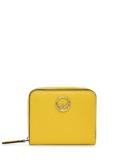 Shop Fendi Zip-around Calf Leather Wallet In Yellow