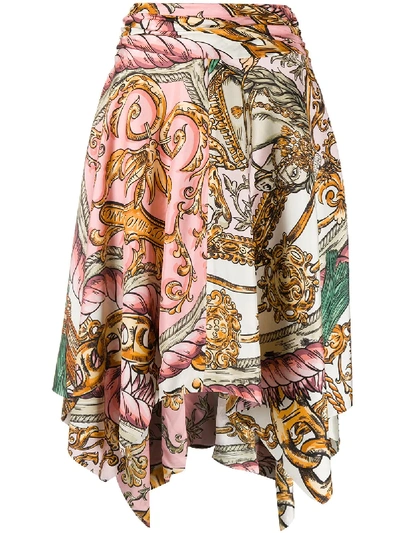 Shop Moschino Macro Foulard Draped Skirt In Pink