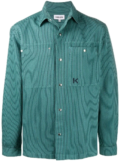 Shop Kenzo Striped Workwear Shirt In Blue