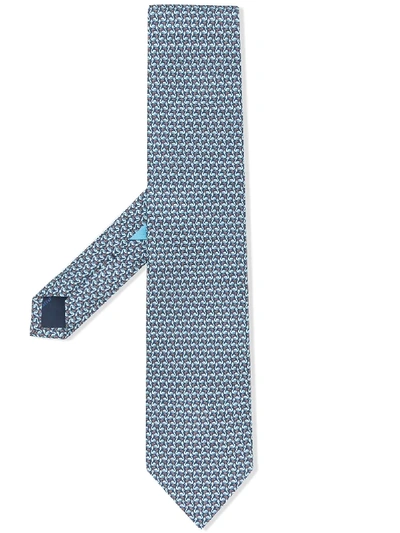 Shop Ferragamo Swan Print Tie In Blue