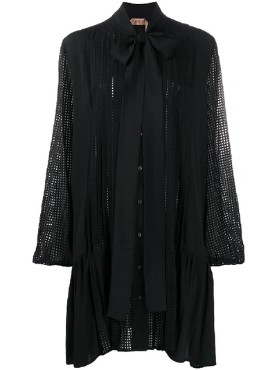 Shop N°21 Pleated Perforated Mini Dress In Black
