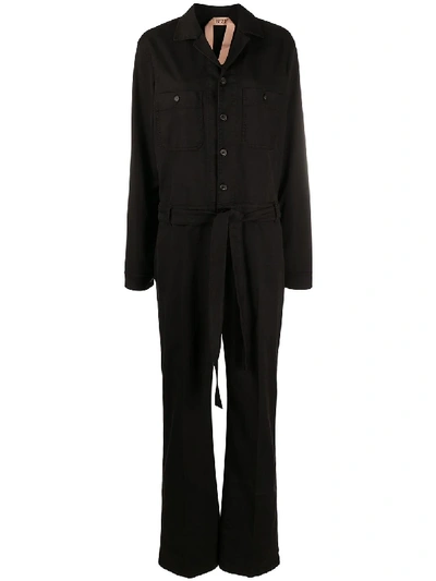 Shop N°21 Belted Long-sleeve Jumpsuit In Black