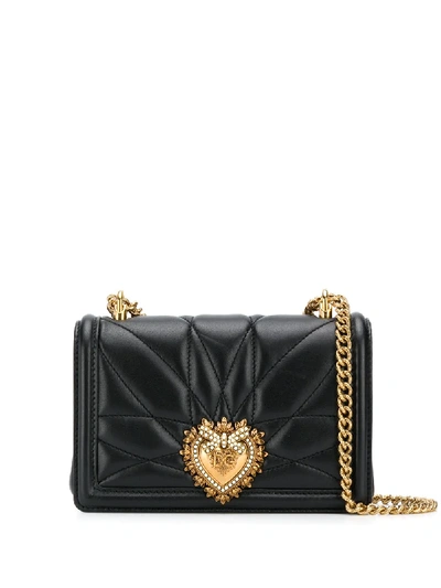 Shop Dolce & Gabbana Small Devotion Quilted Crossbody Bag In Black