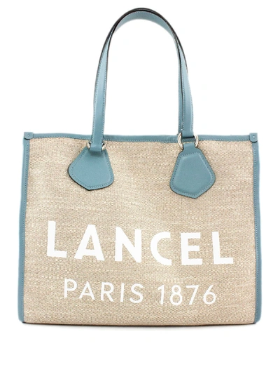 Shop Lancel Light Blue And Jute Summer Bag In Beige+polvere