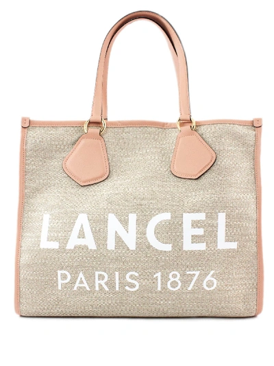 Shop Lancel Pink And Jute Summer Bag In Beige+rosa