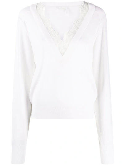 Shop Chloé Lace-embellished V-neck Top In White