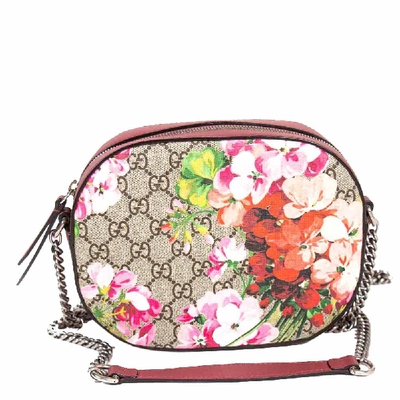 Pre-owned Gucci Grey Gg Supreme Canvas Blooms Mini Chain Bag