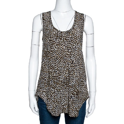 Pre-owned Burberry Brit Sand Printed Silk Sleeveless Top Xl In Beige
