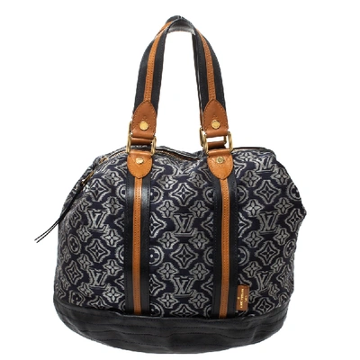 Pre-owned Louis Vuitton Blue Jacquard Monogram Fabric And Leather Limited Edition Aviator Bag