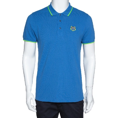 Pre-owned Kenzo Blue Tiger Motif Appliqued Cotton Polo T-shirt M