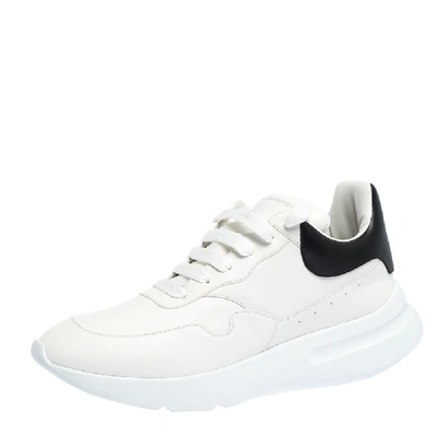 Pre-owned Alexander Mcqueen White/black Leather Larry Low Top Trainers Size 46