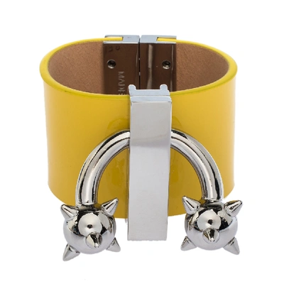 Pre-owned Dsquared2 Yellow Leather Silver Tone Wide Cuff Bracelet S