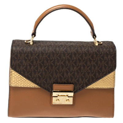 Pre-owned Michael Kors Tri Color Monogram Coated Canvas And Leather Kinsley Top Handle Bag In Multicolor