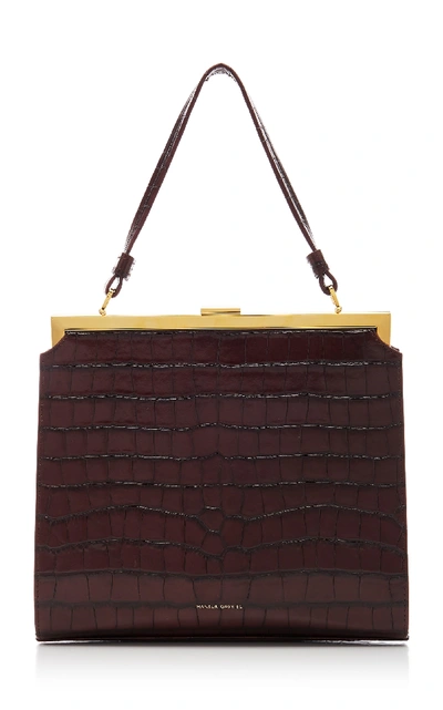Shop Mansur Gavriel Elegant Croc-embossed Leather Shoulder Bag In Brown